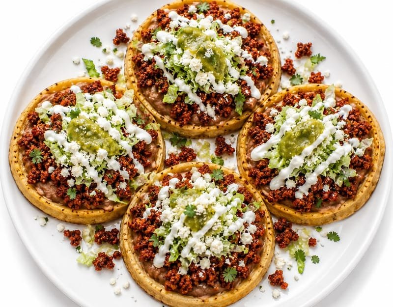 Chorizo sopes topped with salsa verde, crema and queso fresco